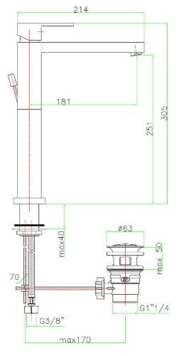 Sapho Katana magasított mosdócsaptelep, hosszított kifolyóval KA07 (77CR7525)
