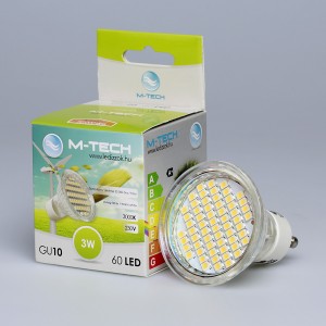 M-Tech GU10 Spot 60 LED SMD, 230V, 3W, 170Lm Meleg Fehér 3000K, 3528, MTL455 led izzó