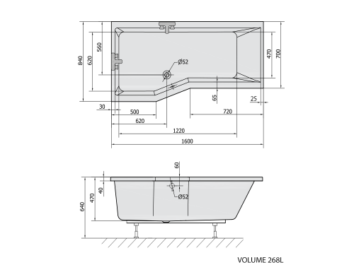 Sapho POLYSAN VERSYS 160x85/70 cm balos kád, fehér 14611