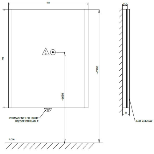 Sapho ALIX 60x75 cm-es tükör LED világítással (AL862)