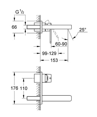 Grohe Quadra 2-lyukas fali mosdócsaptelep 19479 000 (19479000)