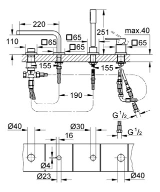 Grohe Quadra 4-lyukas, egykaros kádkombináció 19579 000 (19579000)
