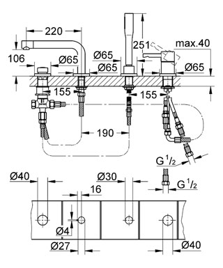Grohe Essence 4-lyukas, egykaros kádkombináció 19578 000 (19578000)