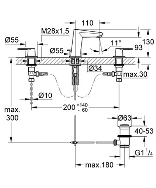 Grohe Eurodisc Cosmopolitan 3-lyukas mosdócsaptelep 20214 002 (20214002)