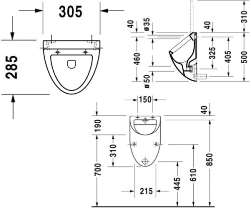Duravit Darling New Fizz hátsóvízbekötésű piszoár 082335 00 00