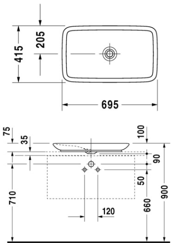 Duravit PuraVida 70x42 cm ráültethető mosdó 0370700000
