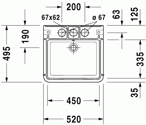 Duravit Onto 45x33,5 cm mosdó 3 csaplyukkal 263152 00 30