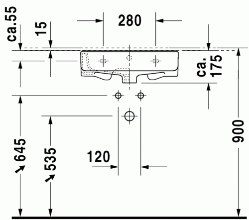 Duravit Onto 45x33,5 cm mosdó 3 csaplyukkal 263152 00 30