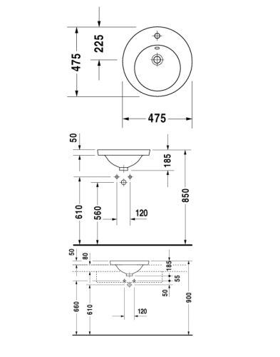 Duravit Starck 2 Ø 47,5 cm beépíthető mosdó 0478470000