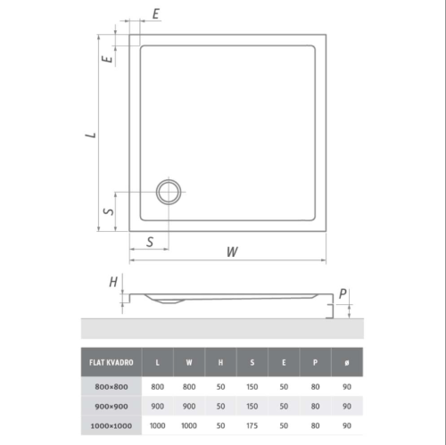 Roltechnik Flat Kvadro téglalap alakú zuhanytálca (150x75 cm, beépíthető, #8000243)