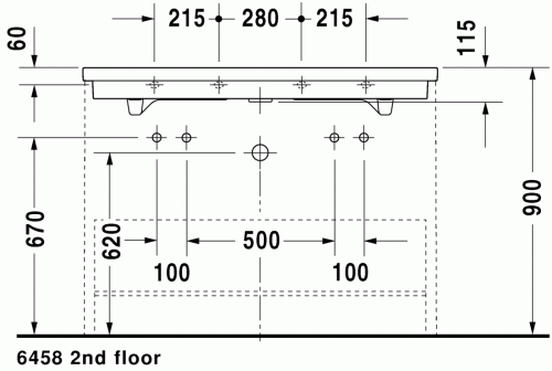 Duravit 2nd floor 120x50,5 cm mosdó 2 csaplyukkal 0491120024