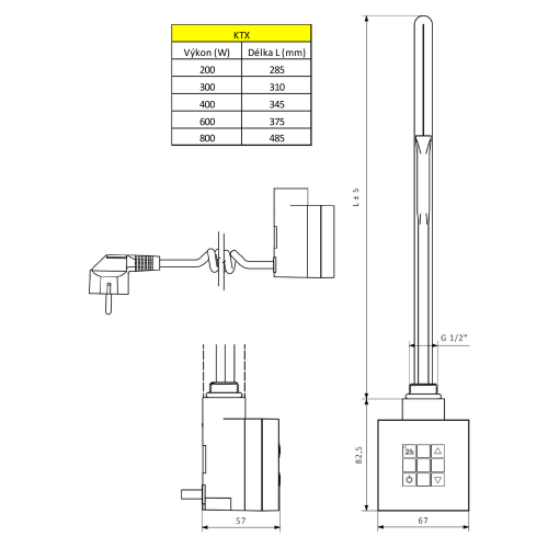 Sapho KTX Elektromos termosztátos fűtőpatron, 600W, ezüst KTX-S-600