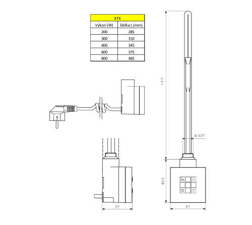 Sapho KTX Elektromos termosztátos fűtőpatron, 300W, króm KTX-C-300