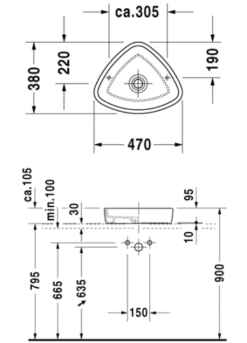 Duravit Starck1 47x38 cm ráültethető mosdó 038847 00 00