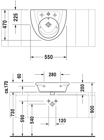 Duravit Starck2 55x47 cm ráültethető mosdó 041155 00 27
