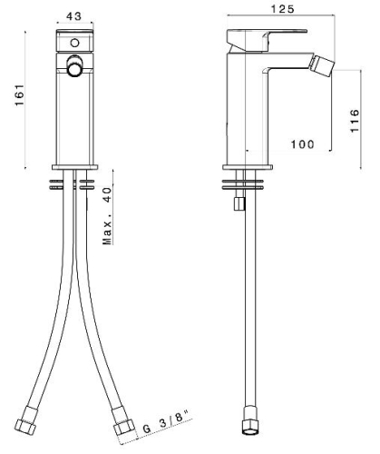 Sapho GLAM bidé csaptelep automata leeresztő nélkül (GL62221/S)