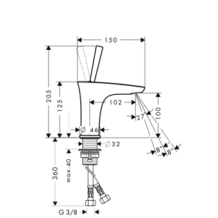 Hansgrohe Puravida egykaros króm mosdócsaptelep 100 push-open lefolyó-garnitúrával kézmosóhoz 15075 000 (15075000)