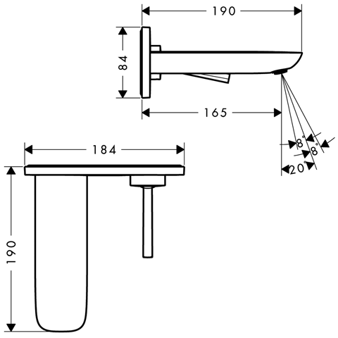 Hansgrohe PuraVida Egykaros falsík alatti króm mosdócsaptelep 165 mm-es kifolyóval 15084 000 (15084000)