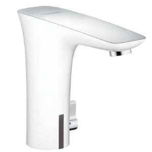 Hansgrohe PuraVida króm/fehér elektronikus mosdócsaptelep hőmérséklet-szabályozóval, elemes működtetésű 15170 400 (15170400)