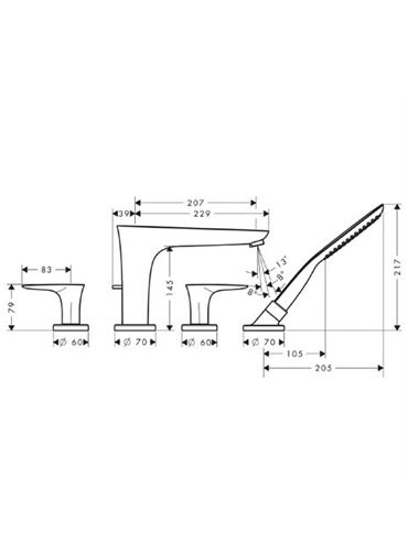 Hansgrohe PuraVida 4-lyukú peremre szerelhető króm kádcsaptelepek 15446 000 (15446000)