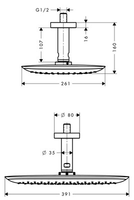 Hansgrohe PuraVida króm fejzuhany 400 Air 1jet 100 mm-es mennyezeti csatlakozóval 27390000 (K)