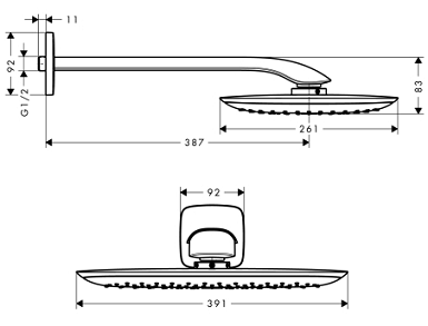 Hansgrohe PuraVida króm fejzuhany 400 Air 1jet, 390 mm-es zuhanykarral 27437 000 (27437000)