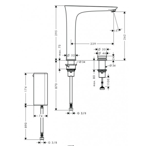Hansgrohe PuraVida 2-lyukú króm elektronikus konyhai csaptelep 230 V-os hálózati csatlakozással 15805 000 (15805000)