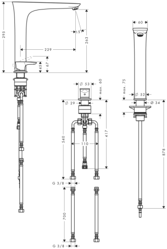 Hansgrohe PuraVida 2-lyukú egykaros rozsdamentes acél hatású konyhai csaptelep 15812 800 (15812800)