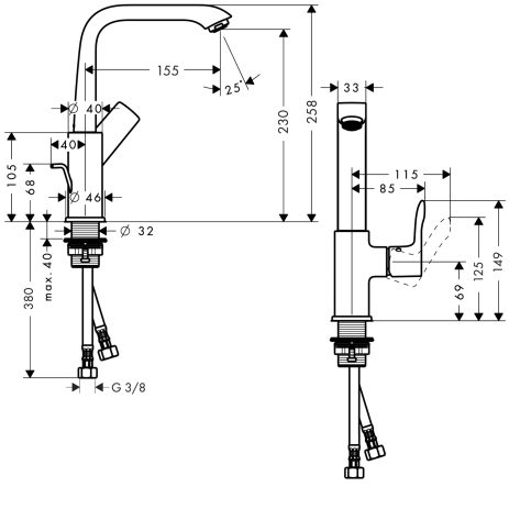 Hansgrohe Metris Egykaros magasított mosdócsaptelep 230 push-open lefolyó-garnitúrával 31187 000 (31187000)