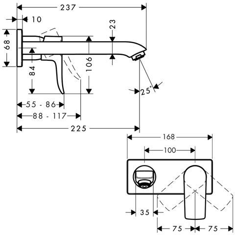Hansgrohe Metris egykaros, falsík alatti mosdócsaptelep 225 mm-es kifolyóval 31086 000 (31086000)