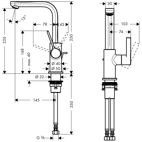 Hansgrohe Metris S egykaros magasított mosdócsaptelep 120°-ban elforgatható kifolyóval push-open 31161 000 (31161000)