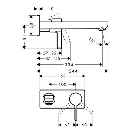 Hansgrohe Metris S Egykaros mosdócsaptelep színkészlet falsík alatti szereléshez 225 mm-es kifolyóval 31163 000 (31163000)