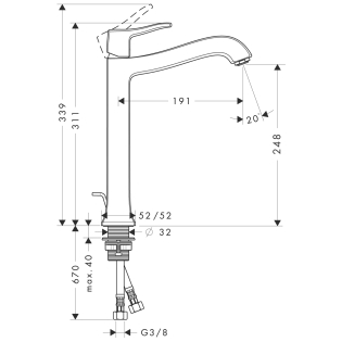 Hansgrohe Metris Classic Egykaros, magasított mosdócsaptelep mosdótálakhoz 250 31078 000 (31078000)