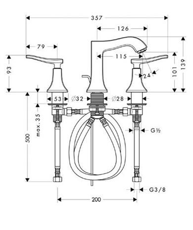 Hansgrohe Metris Classic 3-lyukú mosdócsaptelep 100 31073 000 (31073000)