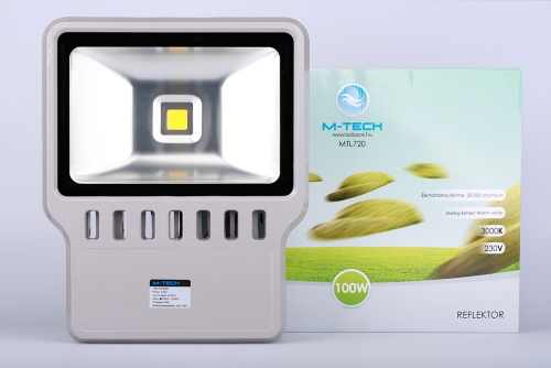 M-Tech 100W 9000lm, 230V, IP65, 3000K, meleg fehér reflektor MTL720