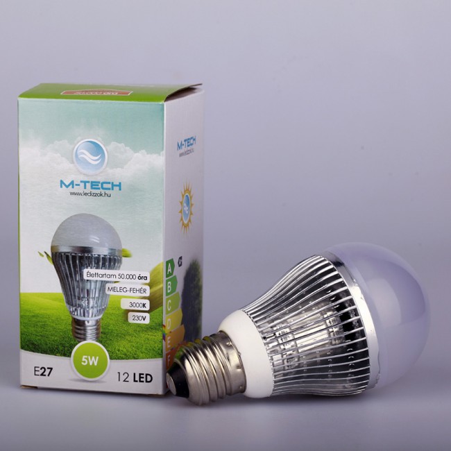 M-Tech E27 Global 12 LED SMD 5W, High Power, 230V, 400Lm Meleg Fehér 3000K, Dimmable MTL461 led izzó