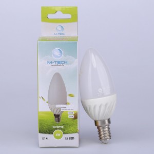 M-Tech E14 Candle 15 LED SMD 230V, 4W, 320Lm Hideg Fehér 6500K, aluminium 3036, MTL468 led izzó