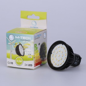 M-Tech GU10 Spot 24 LED SMD, 230V, 4,5W, 290Lm Meleg Fehér 3000K, 5050, Dimmable MTL465 led izzó