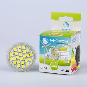 M-Tech GU10 Spot 24 LED SMD, 230V, 4,8W, 290Lm Hideg Fehér 6500K, 5050, MTL444 led izzó