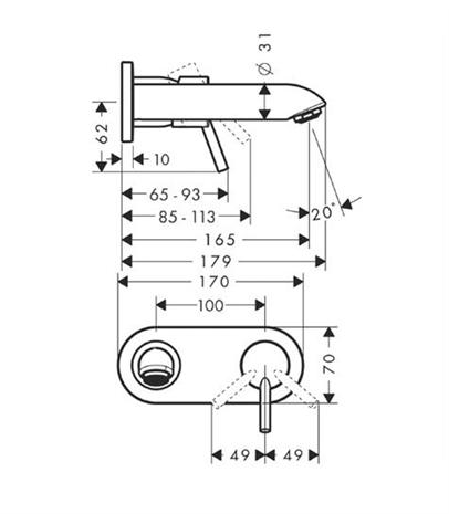 Hansgrohe Talis egykaros fali mosdócsaptelep 165 mm-es kifolyócsővel LowFlow 3,5 l/perc, 31620 000 (31620000)