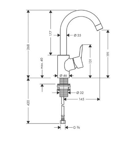 Hansgrohe Focus S Egykaros magasított mosdócsaptelep lefolyó-garnitúra nélkül 360°-ban elforgatható 31710 000 (31710000)