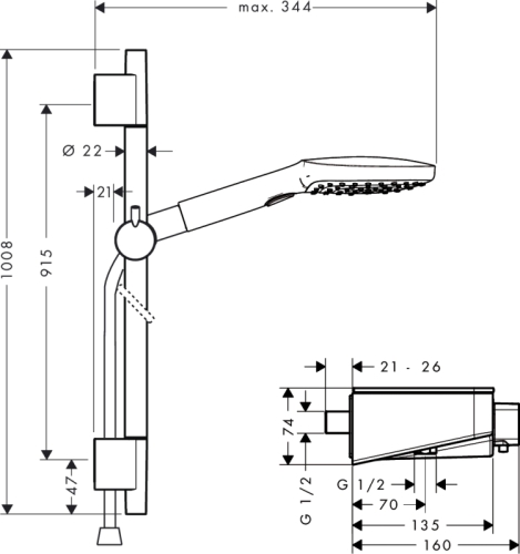 Hansgrohe ShowerTablet Select 300 fehér/króm Combi 0.90 m Raindance Select E 120 3jet kézizuhannyal 27027400 (27027400)