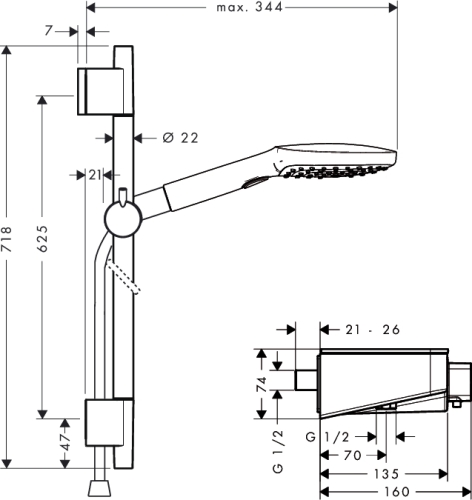 Hansgrohe ShowerTablet Select 300 fehér/króm Combi 0.65 m Raindance Select E 120 3jet kézizuhannyal 27026400 (27026400)