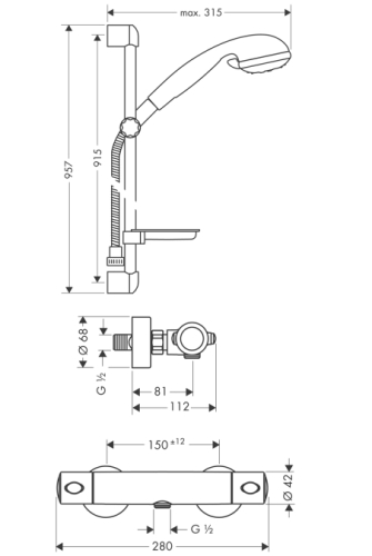 Hansgrohe Ecostat 1001 SL Combi 0,90 m, Croma 2jet kézizuhannyal 27063 000 (27063000)
