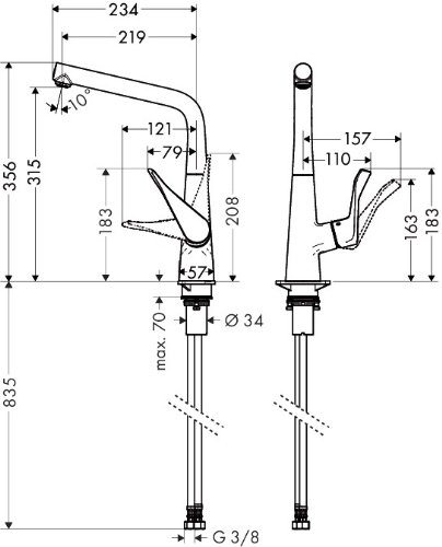 Hansgrohe Metris Egykaros konyhai króm csaptelep elforgatható kifolyóval 14822 000 (14822000)