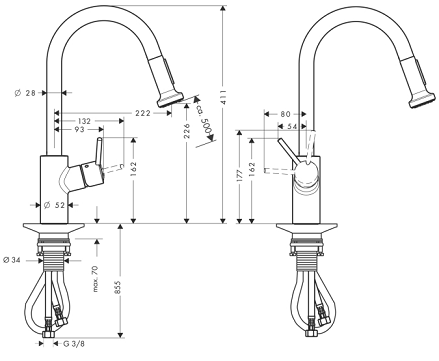 Hansgrohe Talis S2 Variarc Egykaros konyhai króm csaptelep kihúzható zuhanyfejjel 14877 000 (14877000)
