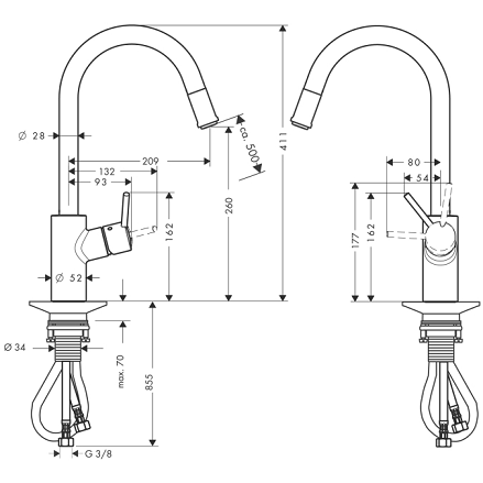 Hansgrohe Talis S2 Variarc Egykaros króm konyhai csaptelep kihúzható kifolyóval 14872 000 (14872000)