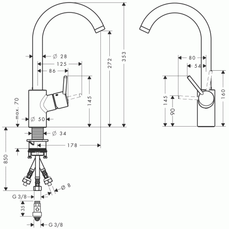 Hansgrohe Talis S2 Variarc króm mosogató csaptelep elektromos, átfolyós vízmelegítőkhöz 14873 000 (14873000)