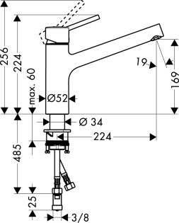 Hansgrohe Talis S Egykaros konyhai csaptelep elektromos, átfolyós vízmelegítőhöz 32852 000 (32852000)