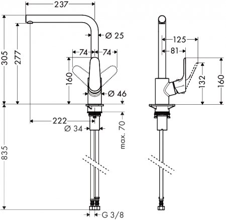 Hansgrohe Focus Egykaros króm konyhai csaptelep elforgatható kifolyóval 31817 000 (31817000)